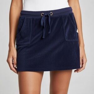 Oleg Cassini Sport Navy Blue Terry Cloth Mini Skirt Drawstring Pockets Size XL